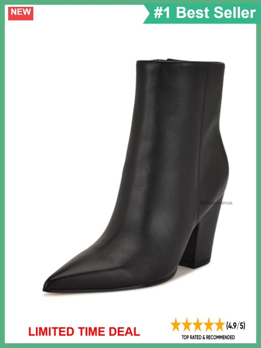 Nine West Women's Leather Dress Booties Pointy Toe Block Heel